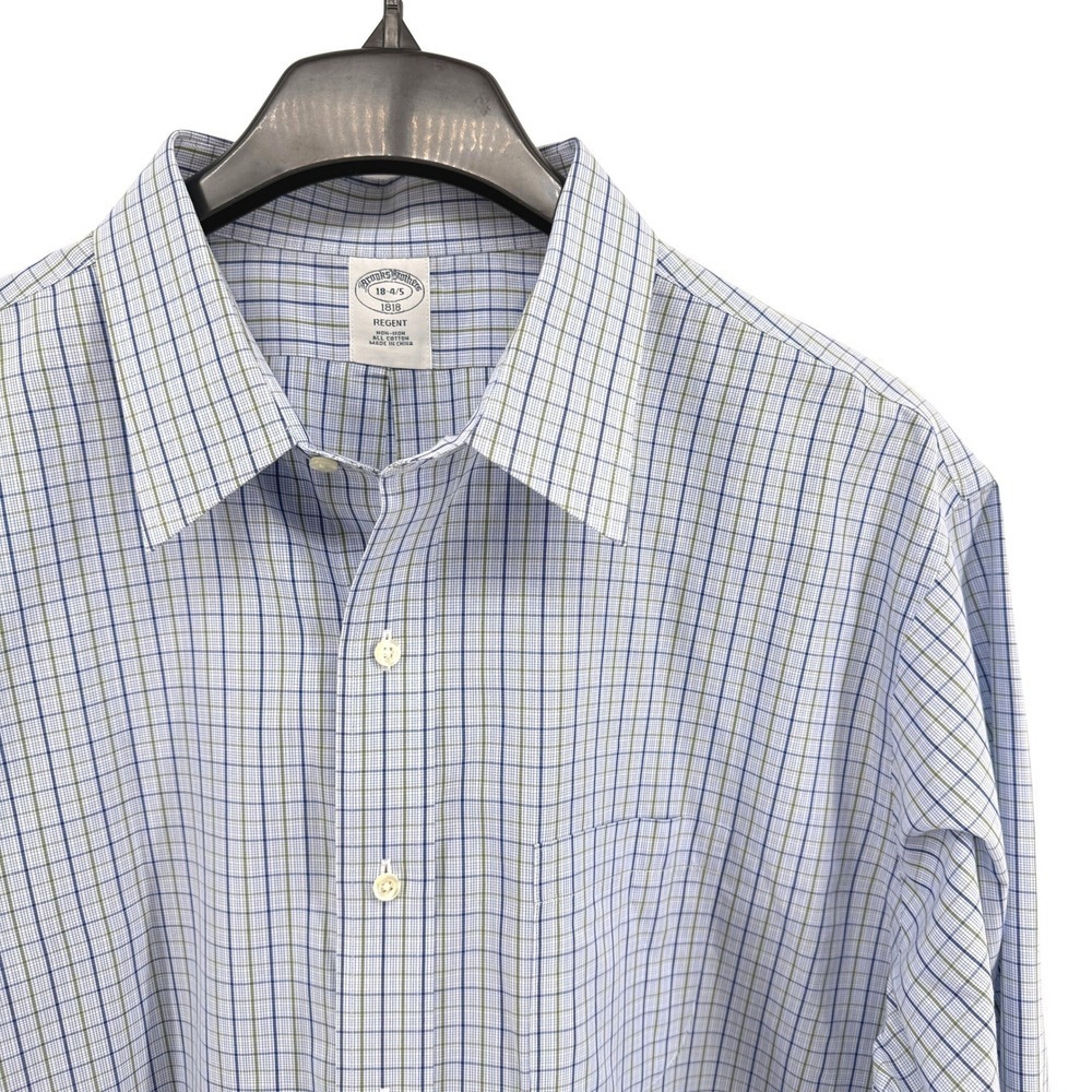 Brooks Brothers Dress Shirt Mens 18-4/5 2XL Pre-Owned Regent Blue Check Non-Iron